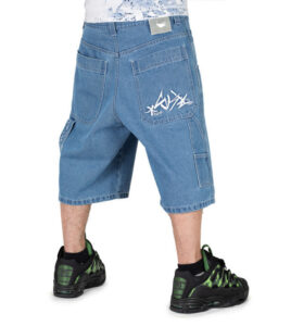 BLUESKIN Bermuda Baggy Logo White Denim Blue