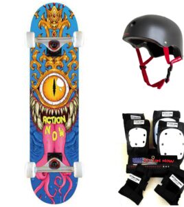 PROMO KIT: Skate ACTION NOW Monster 7.5" + Casco + Set Protezioni