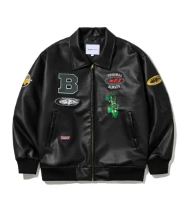 BS RABBIT Star B Varsity Jacket Vintage Leather Black
